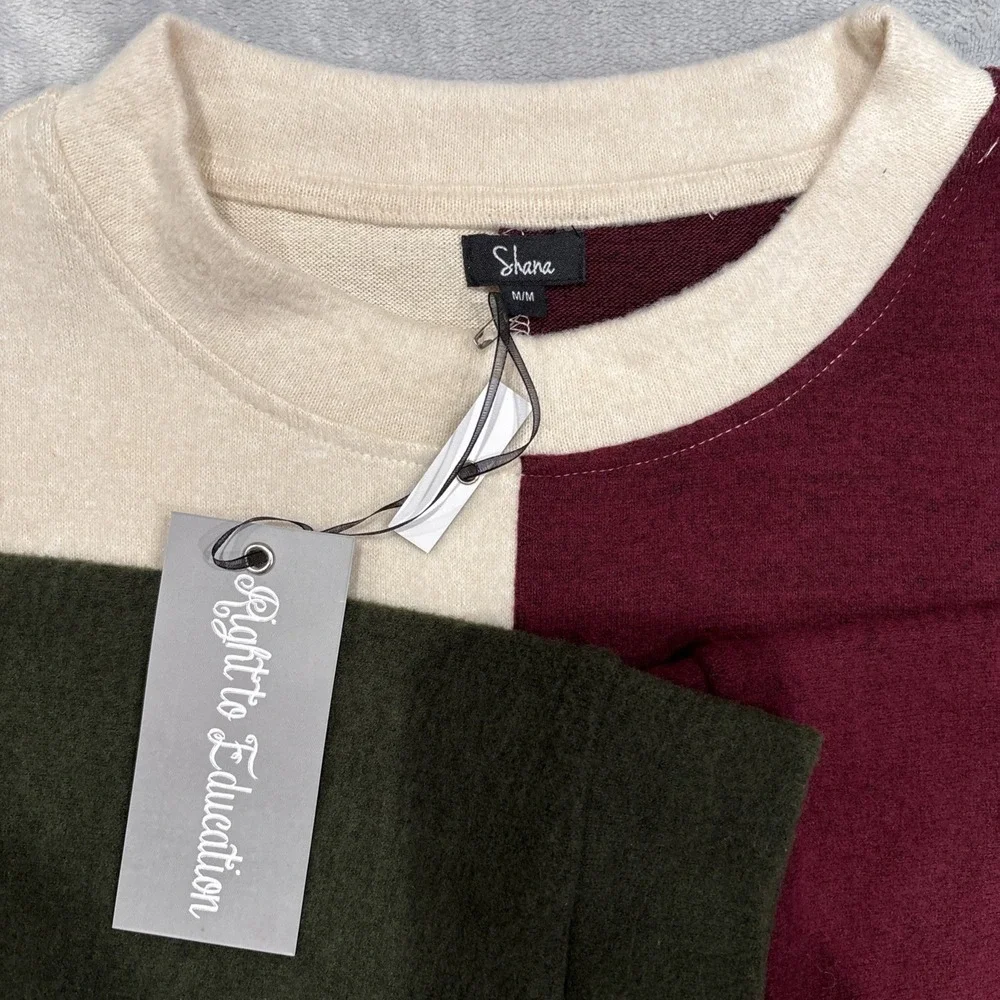 NEW Shana Right to‎ Education Color Block Tunic Sweater Sz M Burgandy Green Soft - Picture 3 of 8